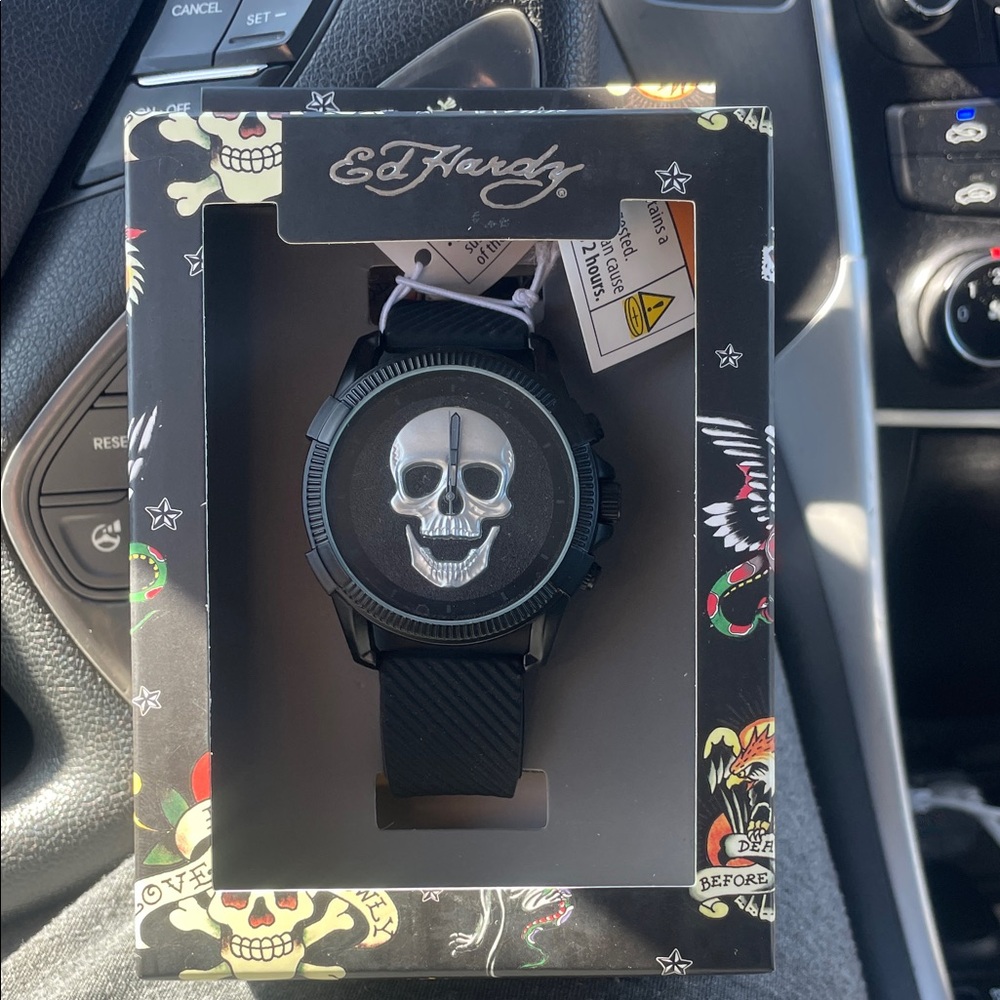 Ed Hardy Black and Silver Skull Watch